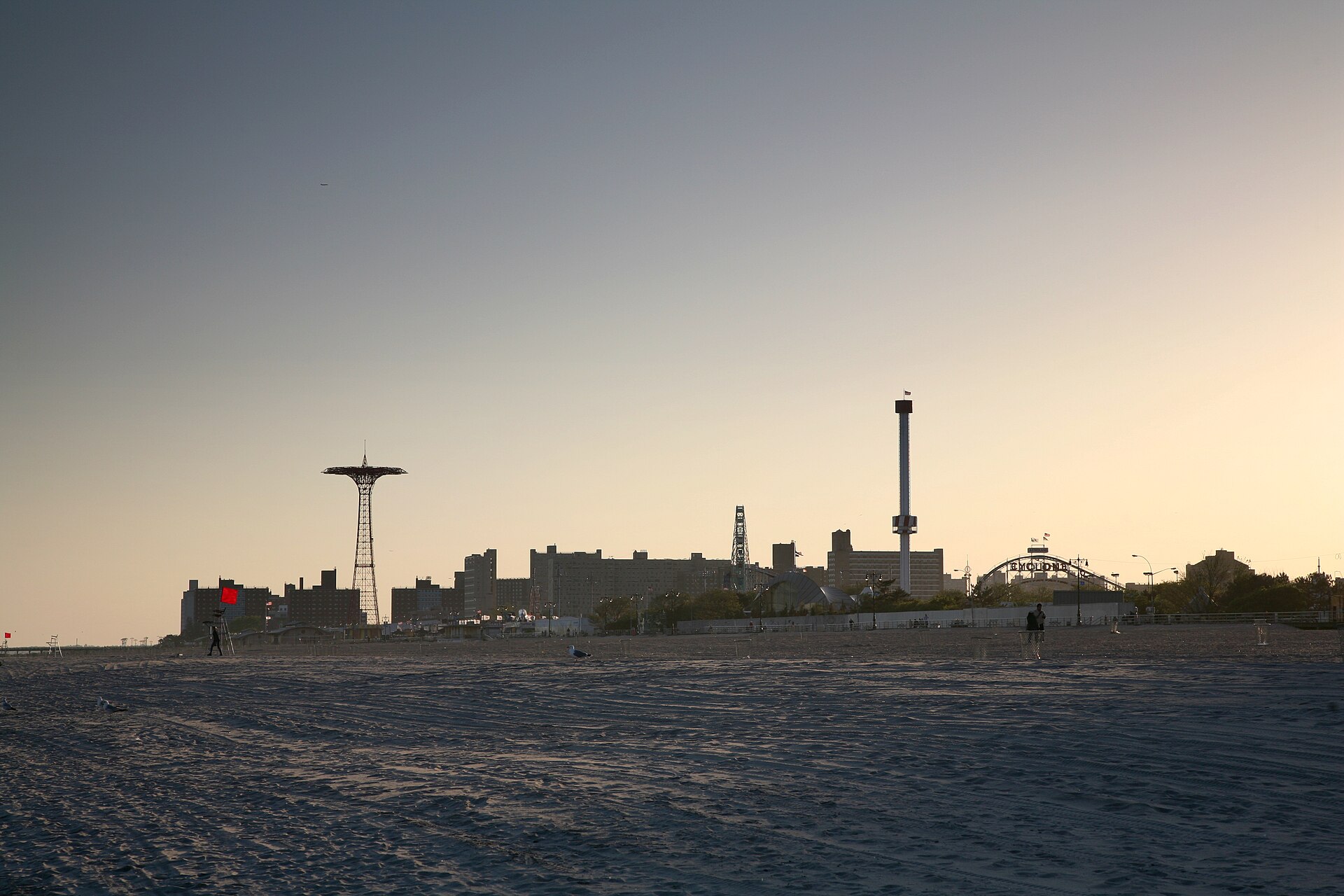 Urban coastline and beach near New York