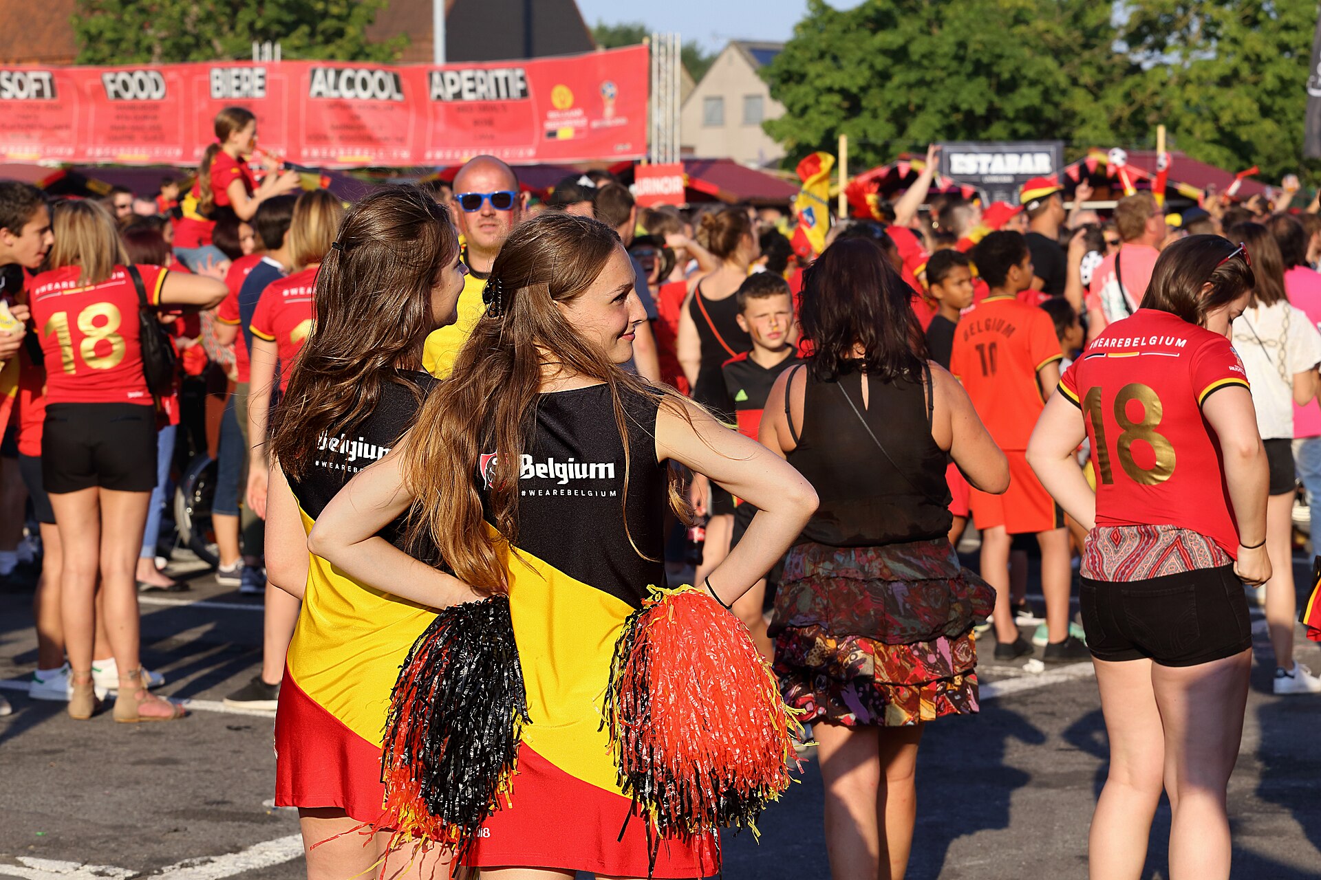 Association football supporters in colorful stadium stands