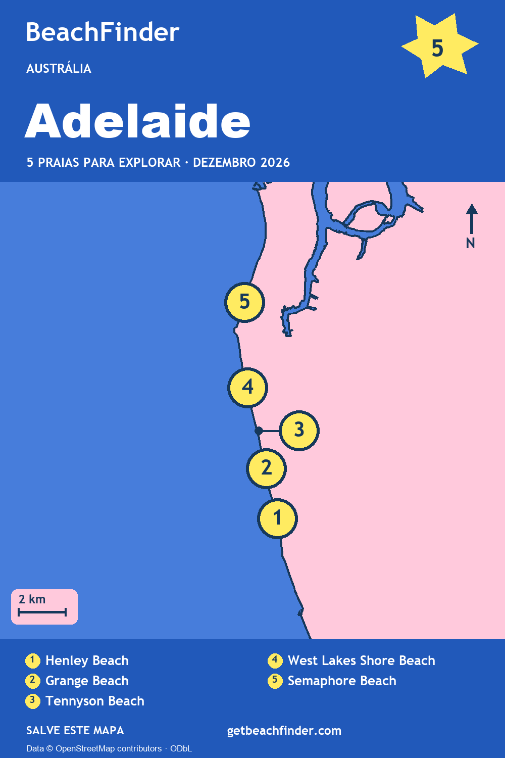 Praias perto de Adelaide — Mapa do litoral