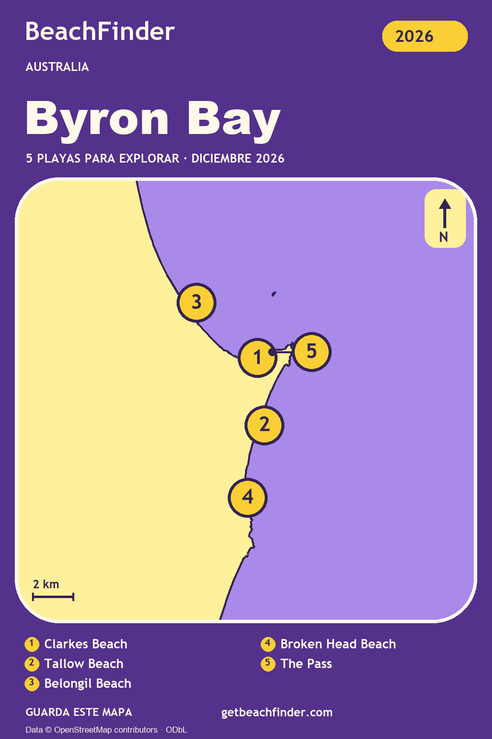 Playas cerca de Byron Bay — Mapa de la costa