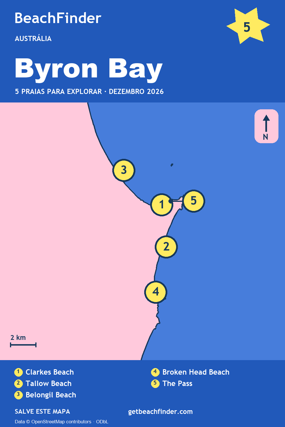 Praias perto de Byron Bay — Mapa do litoral