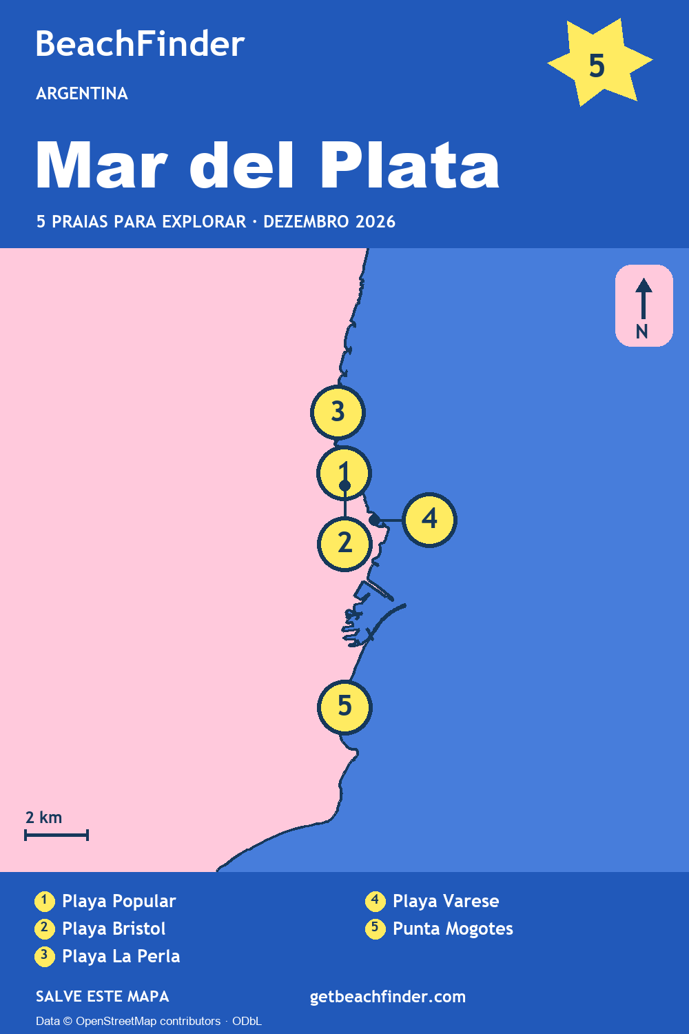 Praias perto de Mar del Plata — Mapa do litoral
