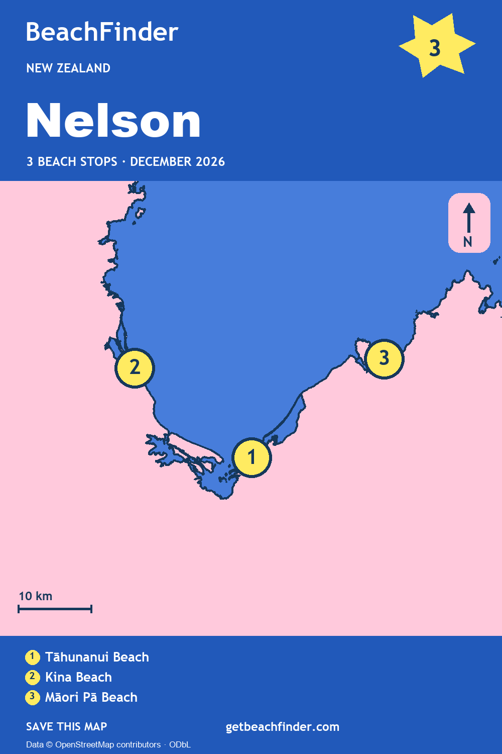Beach stops around Nelson — Coast map