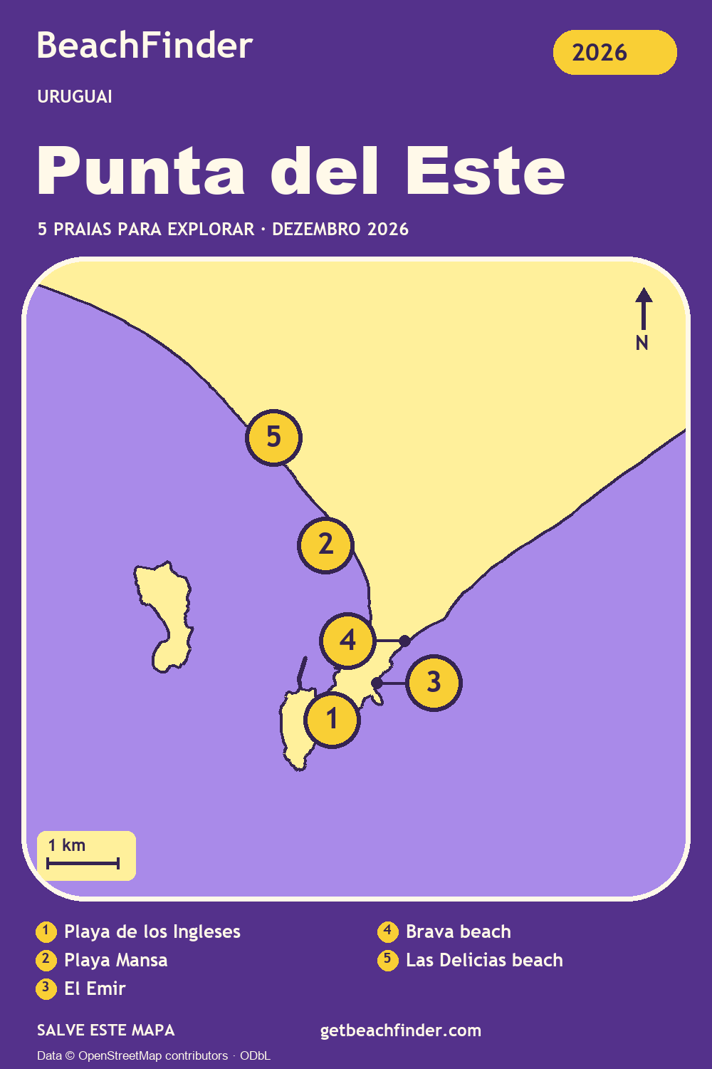 Praias perto de Punta del Este — Mapa do litoral