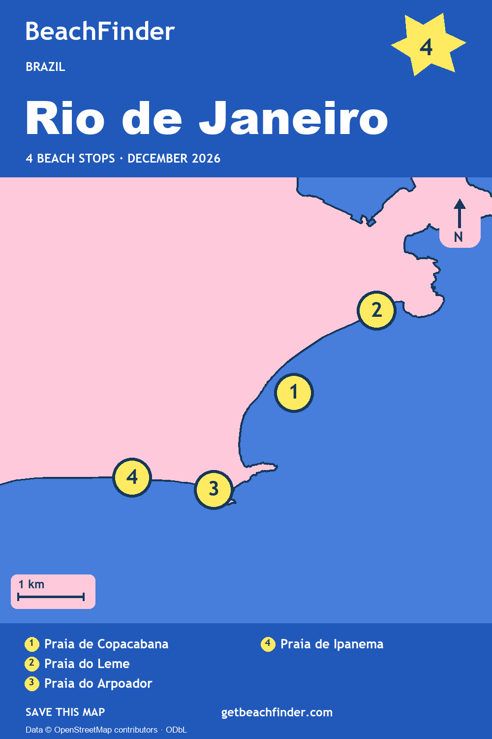 Beach stops around Rio de Janeiro — Coast map