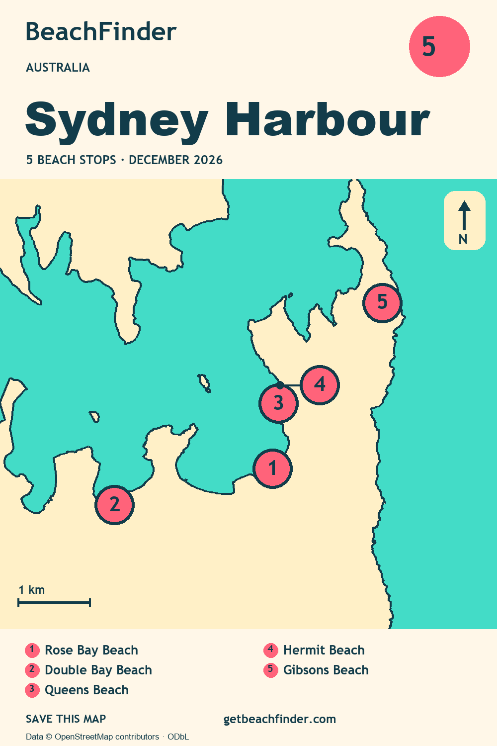 Beach stops around Sydney Harbour — Coast map