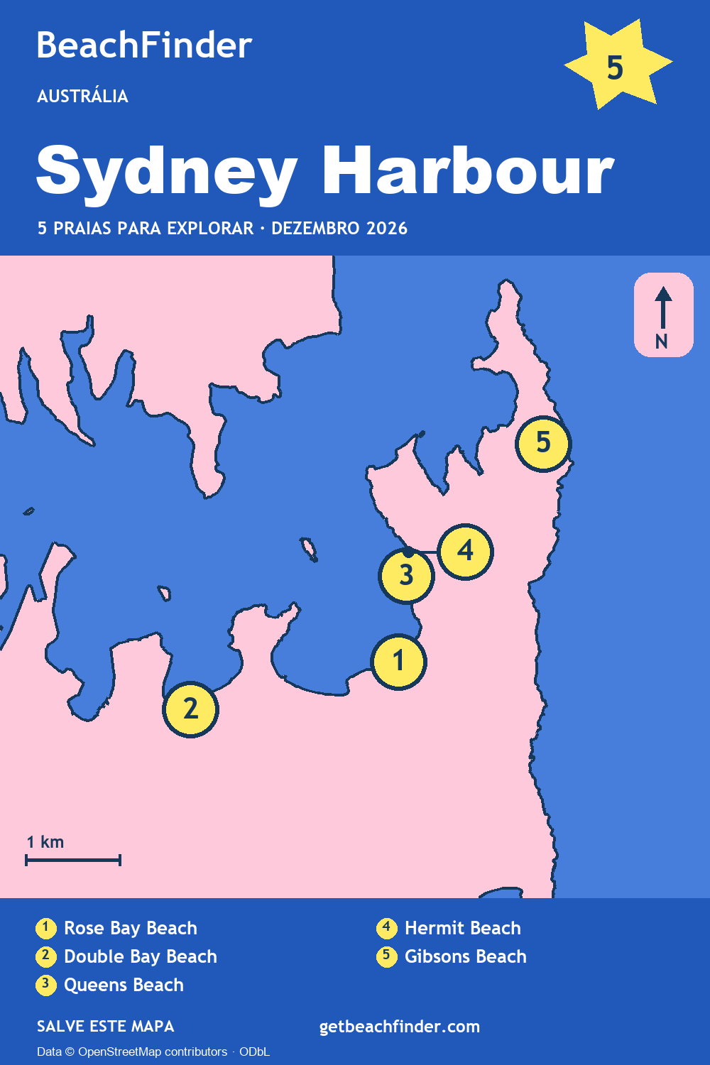 Praias perto de Sydney Harbour — Mapa do litoral
