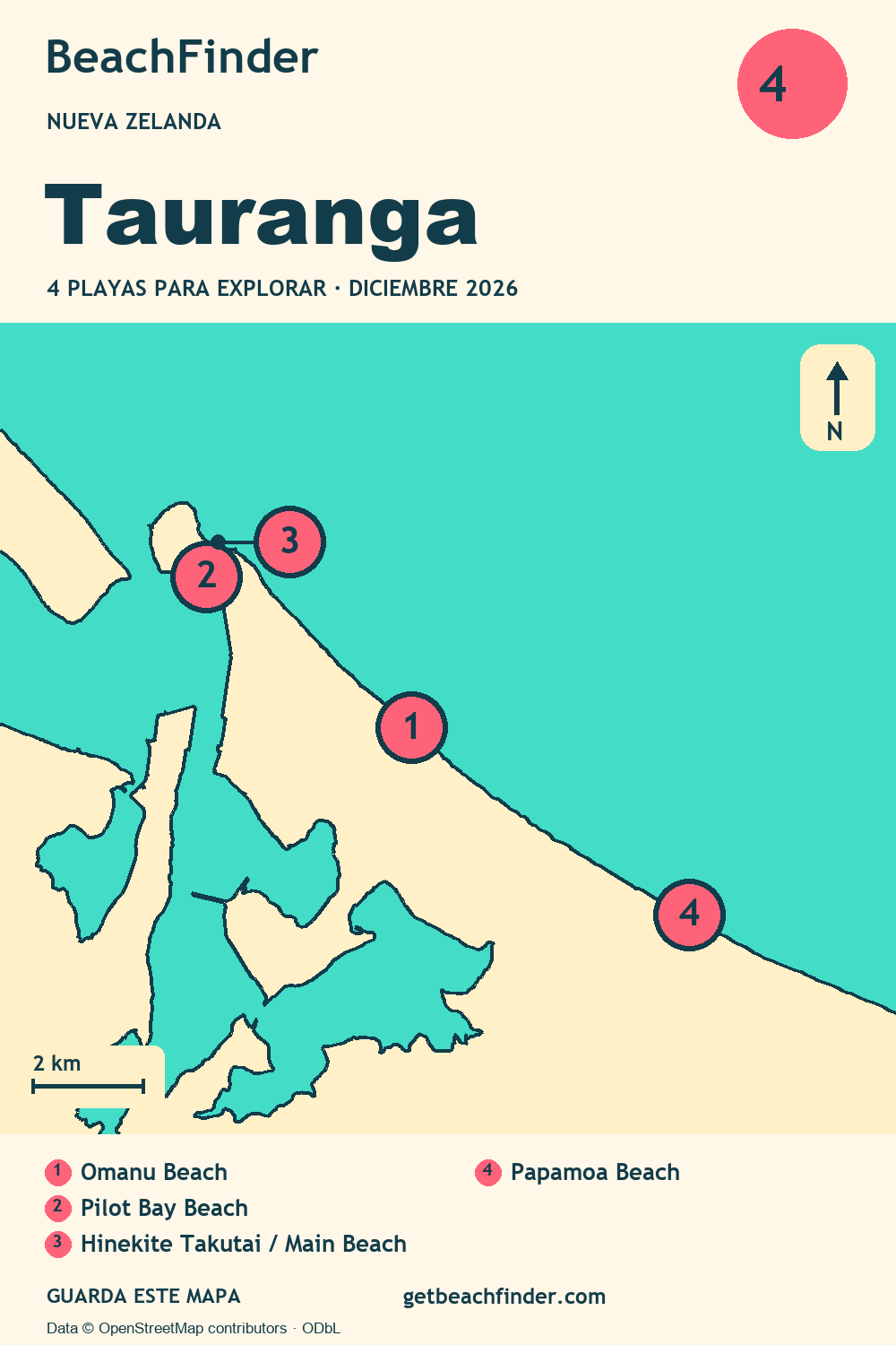 Playas cerca de Tauranga — Mapa de la costa