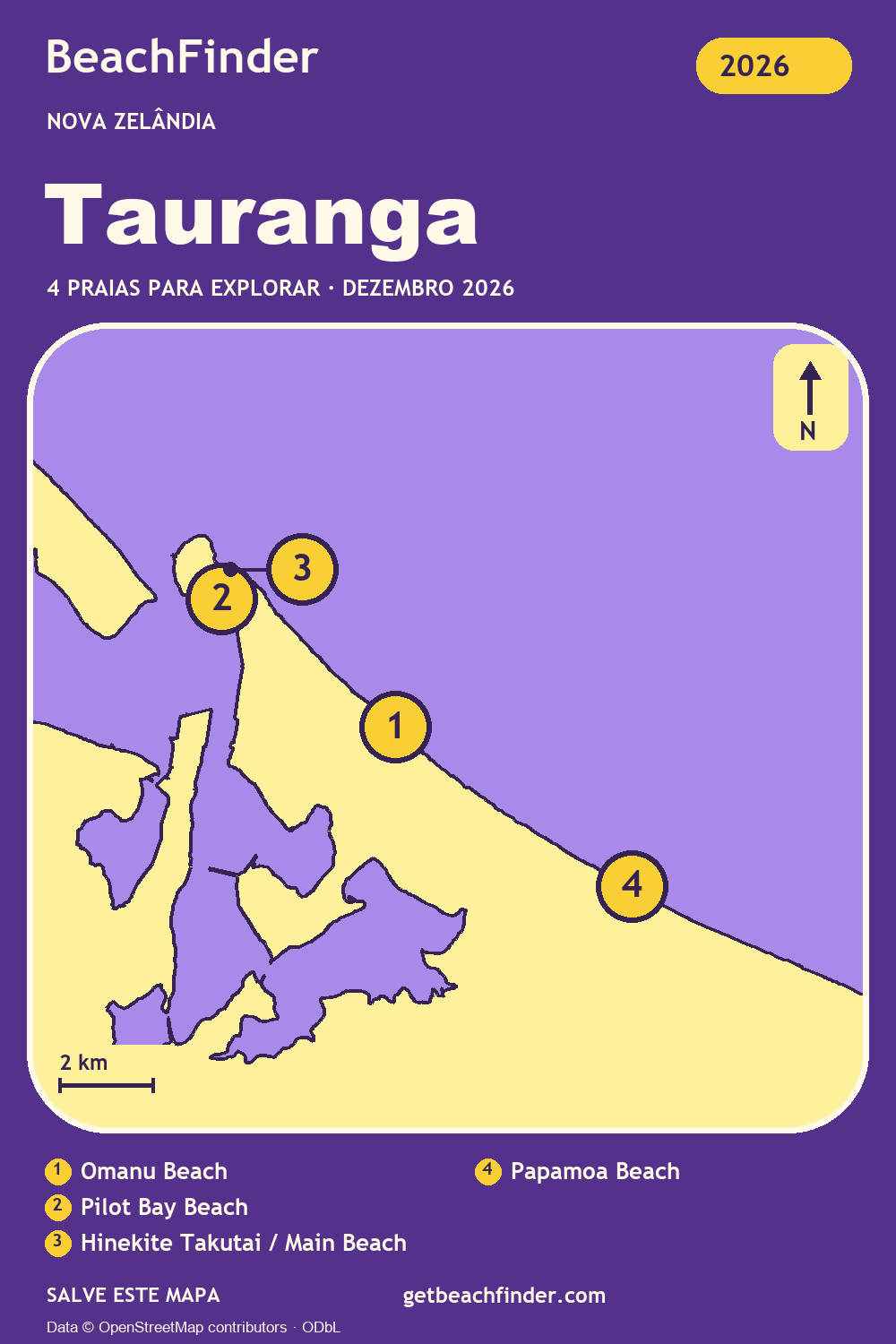 Praias perto de Tauranga — Mapa do litoral